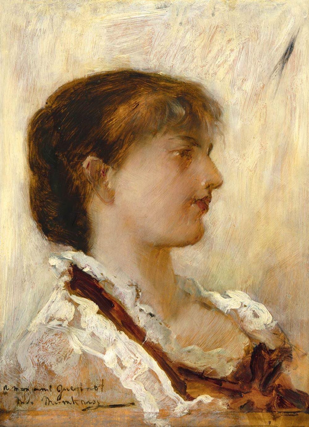 Munkacsy Mihaly comparable auction result: mih ly munk csy 1844 1900 portrait of a woman dedicated to architect gu rinot around 1878