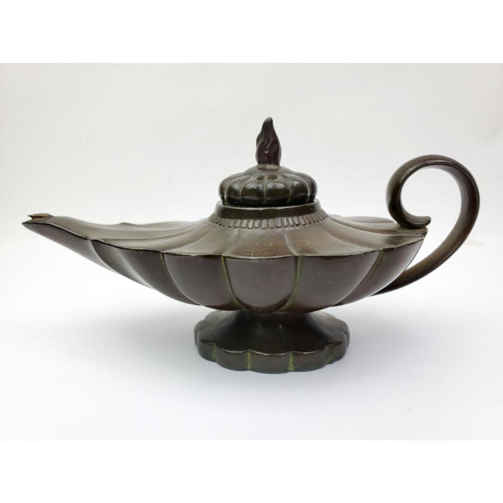 Antique Danish JUST ANDERSEN Bronze Aladdin Oil Lamp sold by Worthington Galleries, lot 139 — auction record photograph