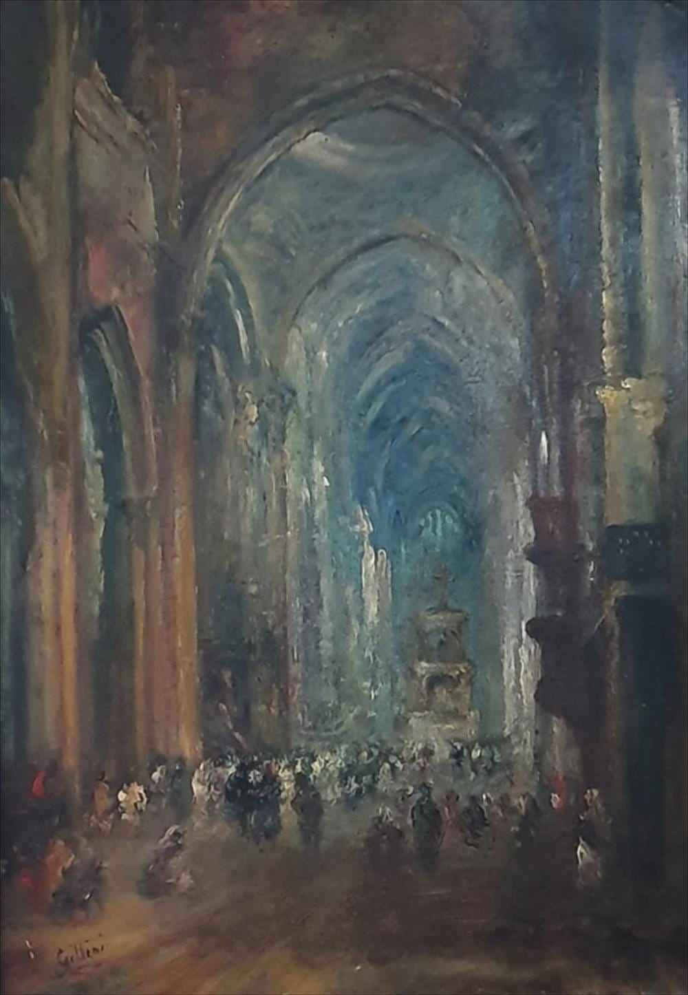 Louis (1830) Dubois comparable auction result: lou gillini gill cathedral interior oil