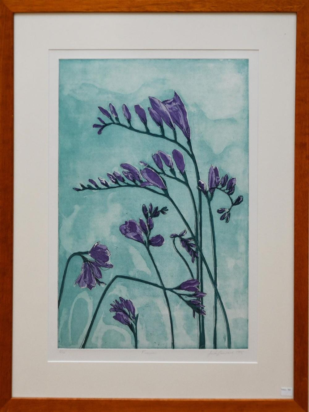 Anita Laurence comparable auction result: anita laurence freesias 1995 coloured etching ed 8 40 60 x 40cm frame size 91 x 69 5cm provenance the national australia ba