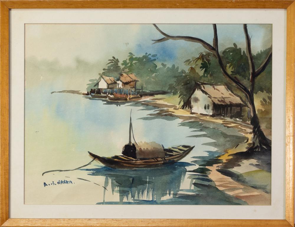 Abu Baker Ibrahim comparable auction result: abu baker ibrahim malaysian 1925 1977 river fishing houses