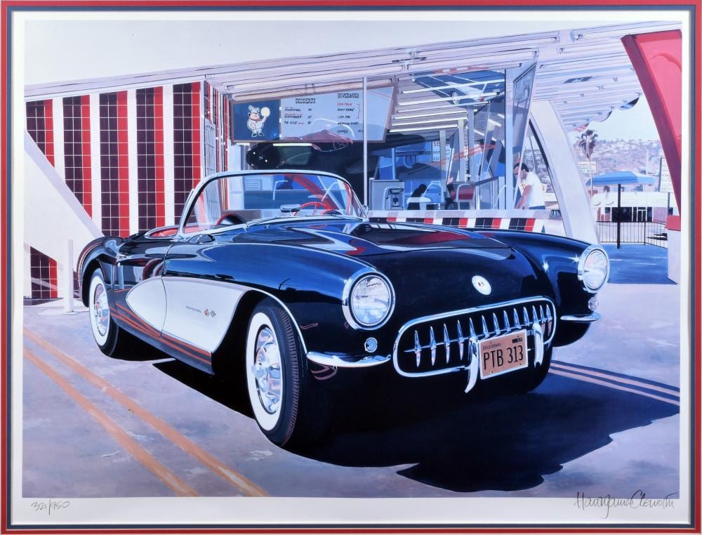 Harold James Cleworth comparable auction result: harold james cleworth 1957 corvette closed edition print