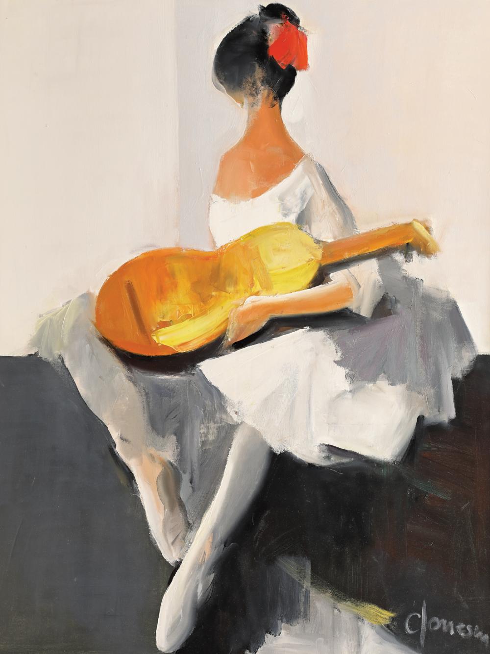 Corneliu Ionescu comparable auction result: corneliu ionescu ballerina with guitar