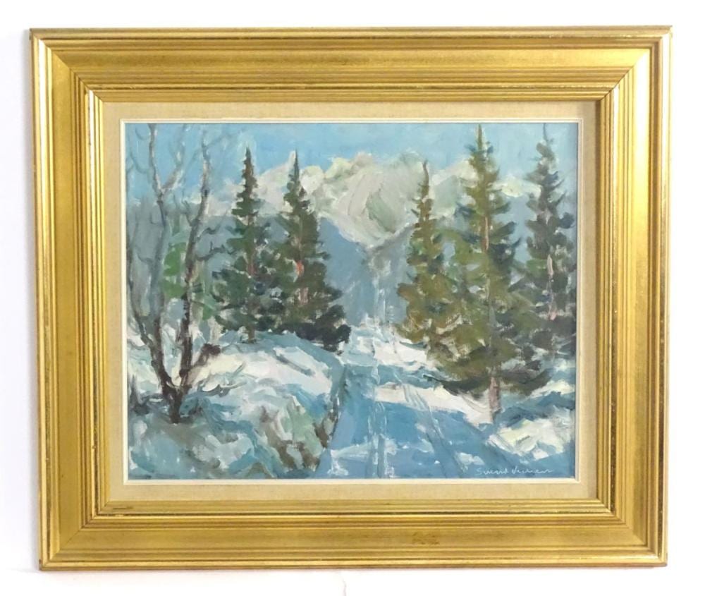 Svend Christian Nielsen comparable auction result: svend nielsen 1908 1993 danish school oil on canvas a winter mountain landscape with a track th