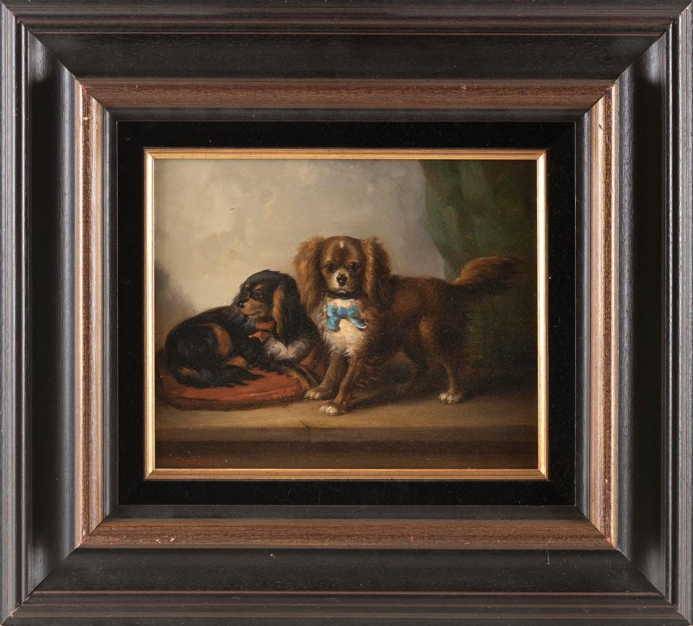 Conradyn Cunaeus comparable auction result: conradyn cunaeus the netherlands 1828 1895 portrait of two dogs oil on board 9 5 x 11 5 framed 18 x 20