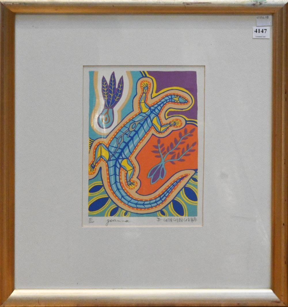Doris Gingingara comparable auction result: doris gingingara goanna screenprint ed 81 500 signed below image 22 5 x 16cm frame size 48 x 43cm