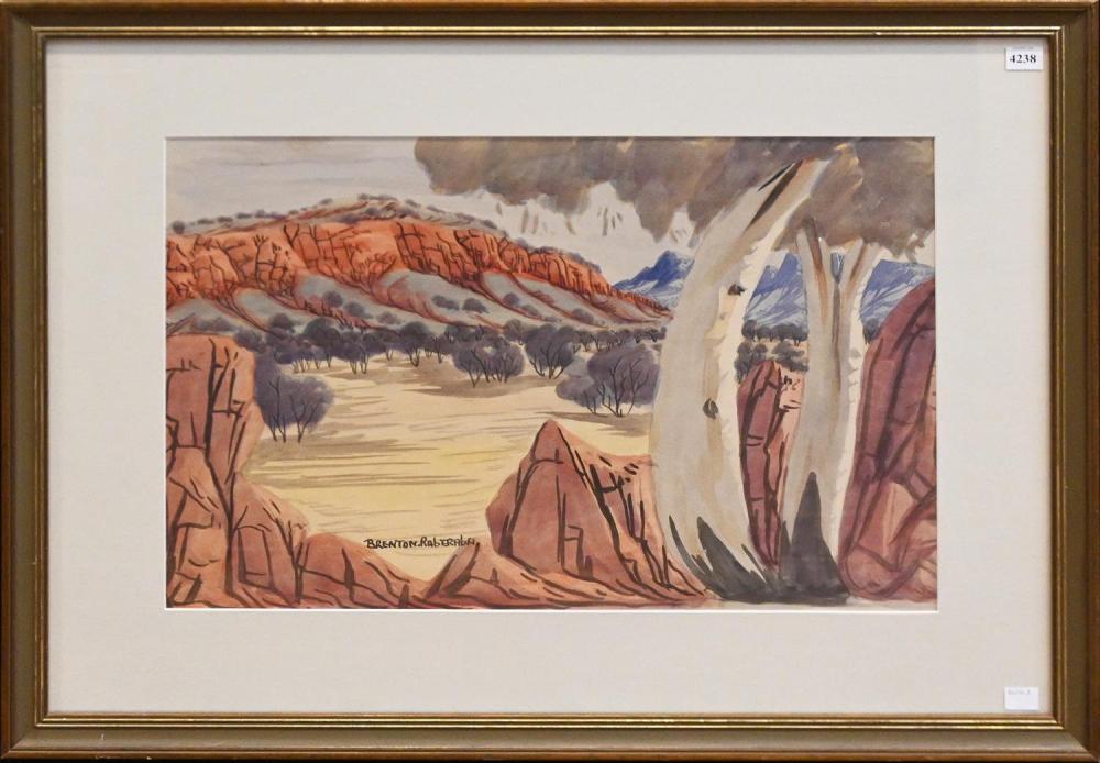 Brenton Raberaba comparable auction result: brenton raberaba central australian landscape watercolour signed lower left 36 x 52 5cm frame size 58 x 75cm