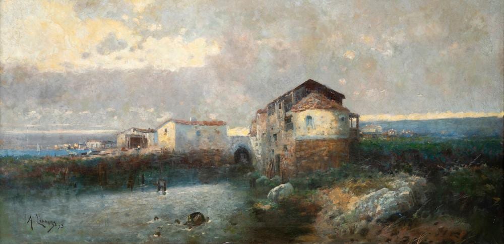 Andrés Larraga y Montaner comparable auction result: andr s larraga y montaner valtierra navarre 1862 barcelona 1931 vista de pueblo village view 1993 oil on canvas signed and dated in the lower left corner
