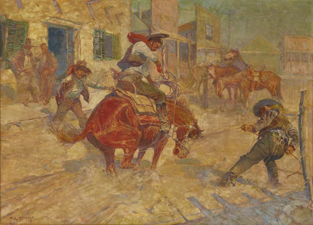 pruett alexander carter american 1891 1955 the stubborn steed 1912 oil on canvas 26 x 36in 66 x 91 4cm · Andrew Jones Auctions · 2023-01-15 Pruett Alexander Carter comparable auction result: pruett alexander carter american 1891 1955 the stubborn steed 1912 oil on canvas 26 x 36in 66 x 91 4cm