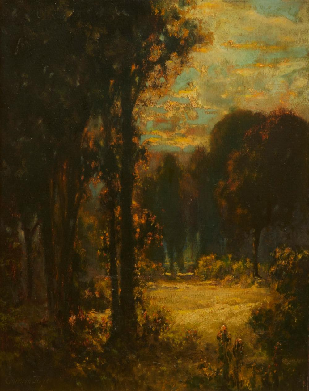 Clarkson Dye comparable auction result: clarkson dye american 1869 1955 wooded landscape nocturne oil on board 20 x 16in 51 x 41cm