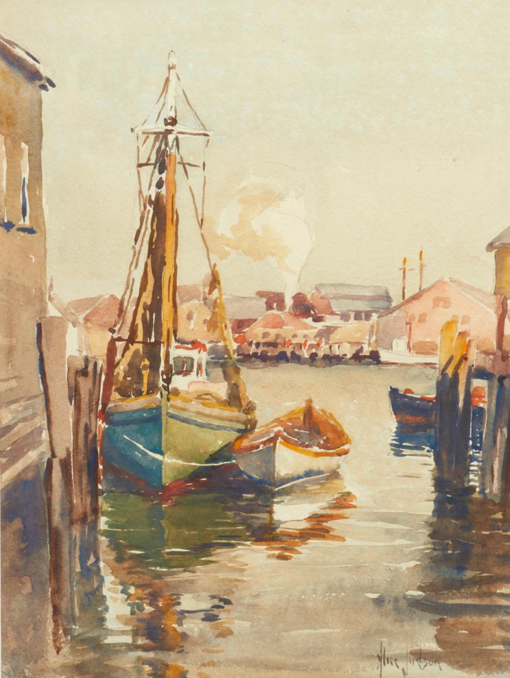 Alice Judson comparable auction result: alice judson american 1876 1948 trawler and dinghy at dock watercolor on paper 14 x 10 1 2in 35 5 x 26 5cm