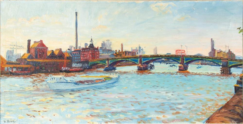 Frederick Gore comparable auction result: frederick gore british 1913 2009 oil on canvas 1970 h 20 25 w 39 the thames at chelsea london