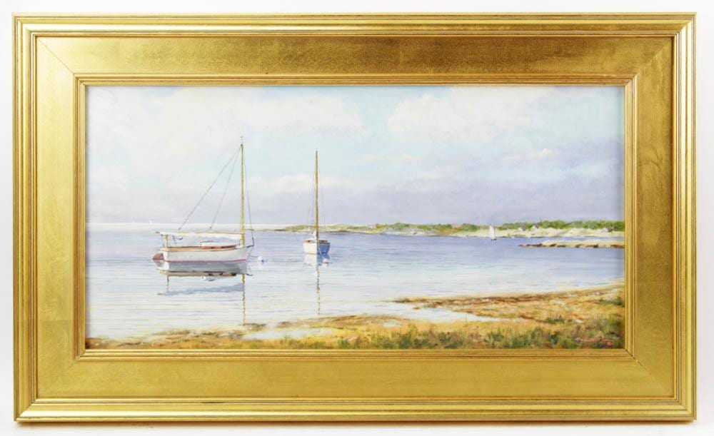 frederick kubitz three cat boats oil on board · Kaminski Auctions · 2023-01-06 Frederick Kubitz comparable auction result: frederick kubitz three cat boats oil on board