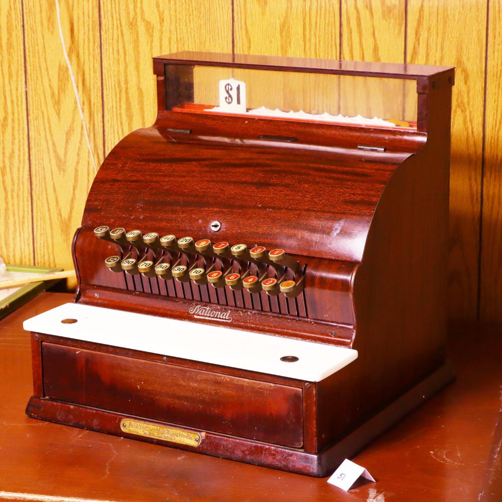 Antique cash register by The National Cash Register Co. sold by TEG Auction Gallery, lot 51 — auction record photograph