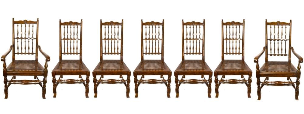 7 Vintage Henredon Vintage French Oak Cane Chairs sold by Greenwich Auction, lot 238 — auction record photograph