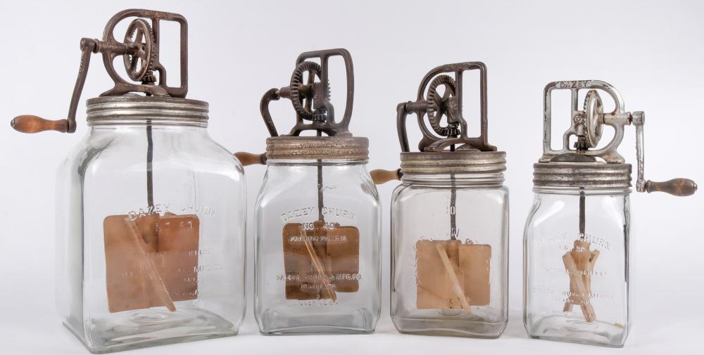 DAZEY BUTTER CHURN JARS, 4 [158157] sold by Holabird Western Americana, lot 2422 — auction record photograph