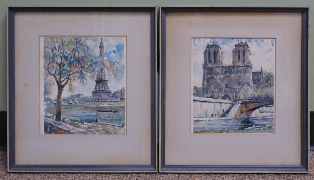 Pierre Cambier comparable auction result: pierre eugene cambier french 1914 2000 the eiffel tower and notre dame pair watercolors each frame 14 1 4 x 12 3 4 in 36 2 x 32 4 cm