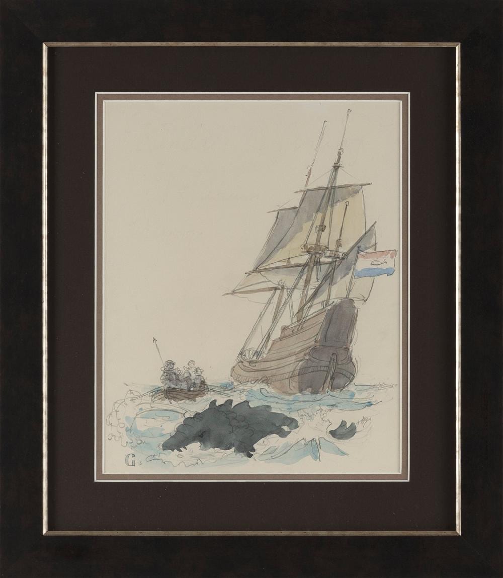 William Gilkerson comparable auction result: william gilkerson wisconsin nova scotia 1936 2015 dutch whaling flutte from the kendall museum s model watercolor on paper 12 75 x 9 framed 18 25 x 15 75