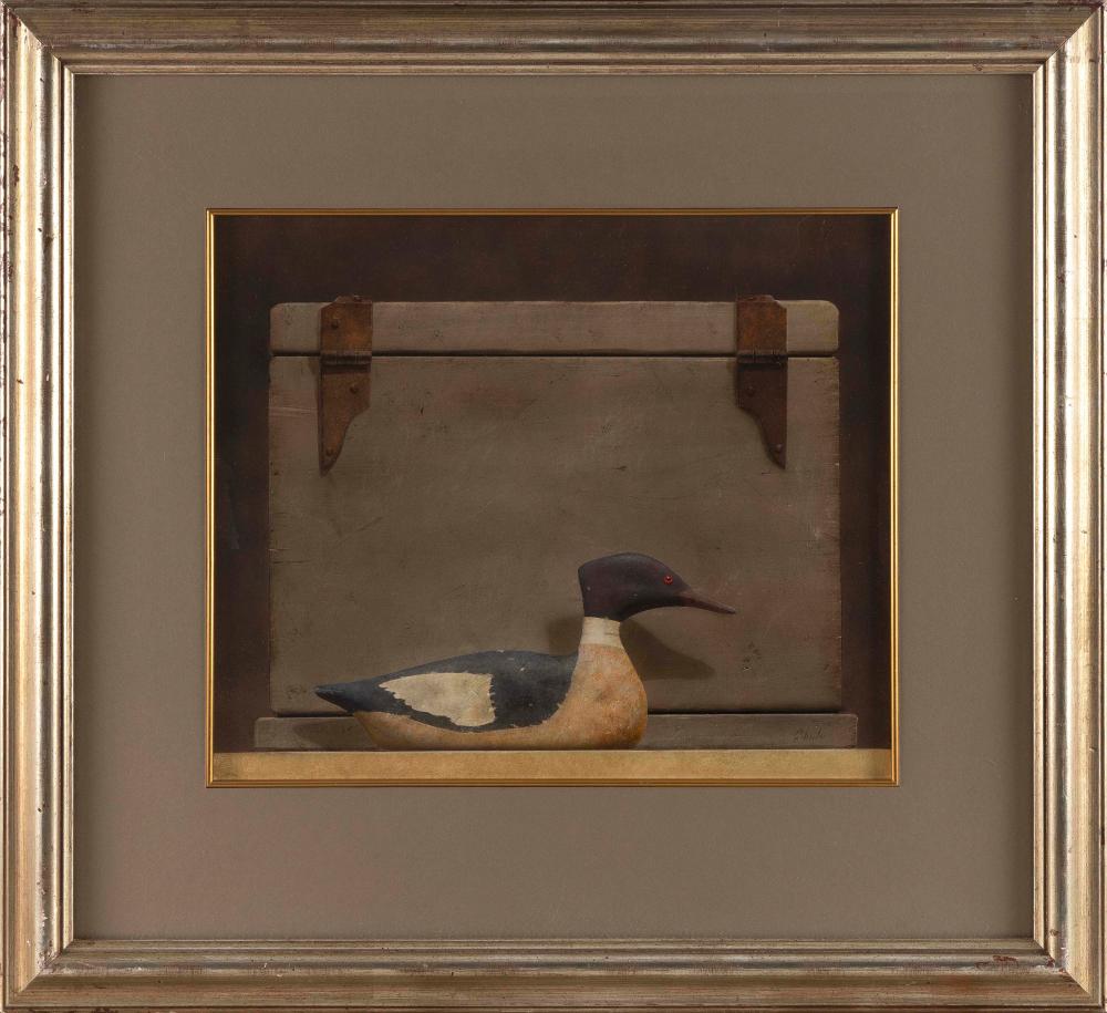 Joseph Cibula comparable auction result: joseph cibula connecticut b 1946 merganser decoy oil on panel 14 5 x 17 5 framed 26 5 x 29 5