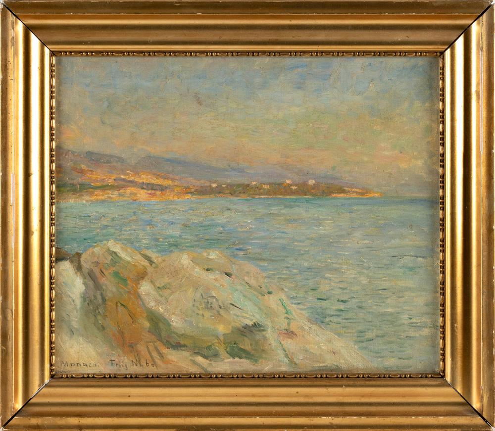 Poul Friis Nybo comparable auction result: paul friis nybo denmark 1869 1929 view of monaco oil on canvas 15 x 18 framed 19 x 23