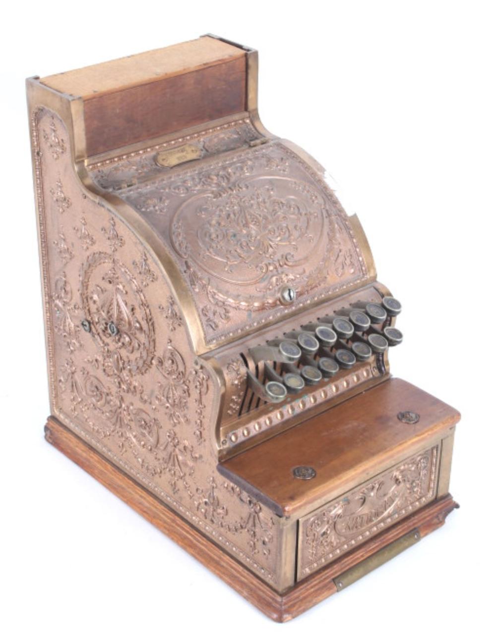 1913 National Cash Register Red Brass Model 313 sold by North American Auction Company, lot 95 — auction record photograph