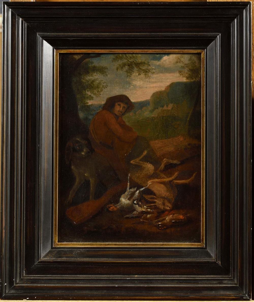 Adriaen de Gryeff comparable auction result: adriaen de gryeff 1657 1722 troph e de chasse avec un chasseur huile sur panneau 21 x 15