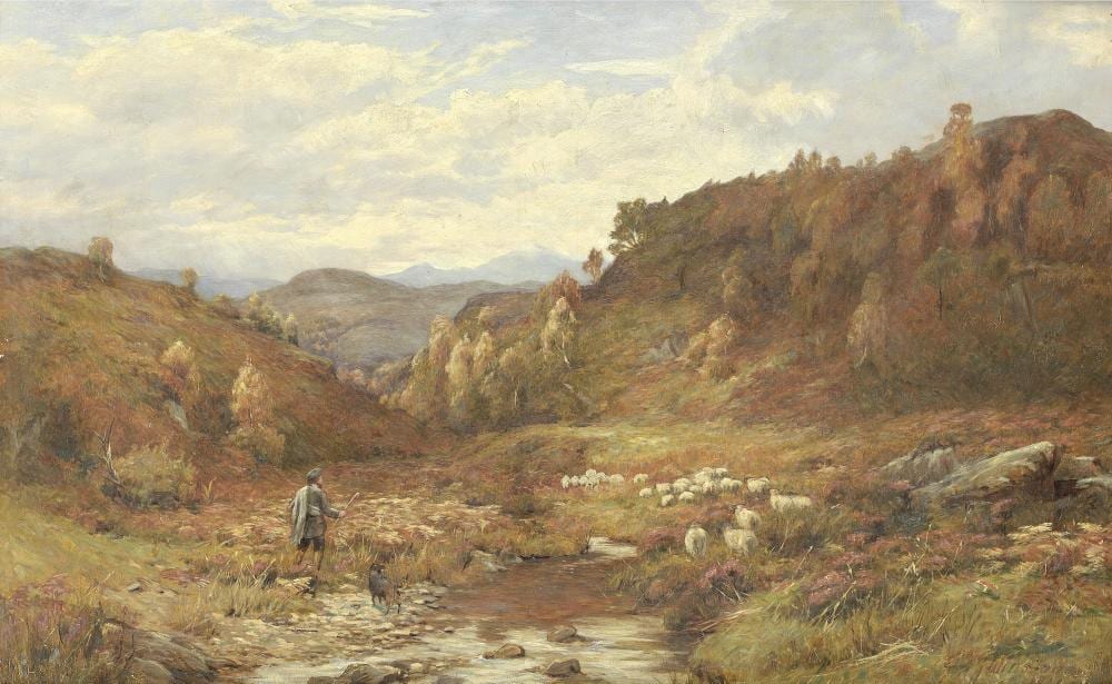 George Whitton Johnstone comparable auction result: george whitton johnstone british 1849 1901 shepherd and his flock in a scottish landscape