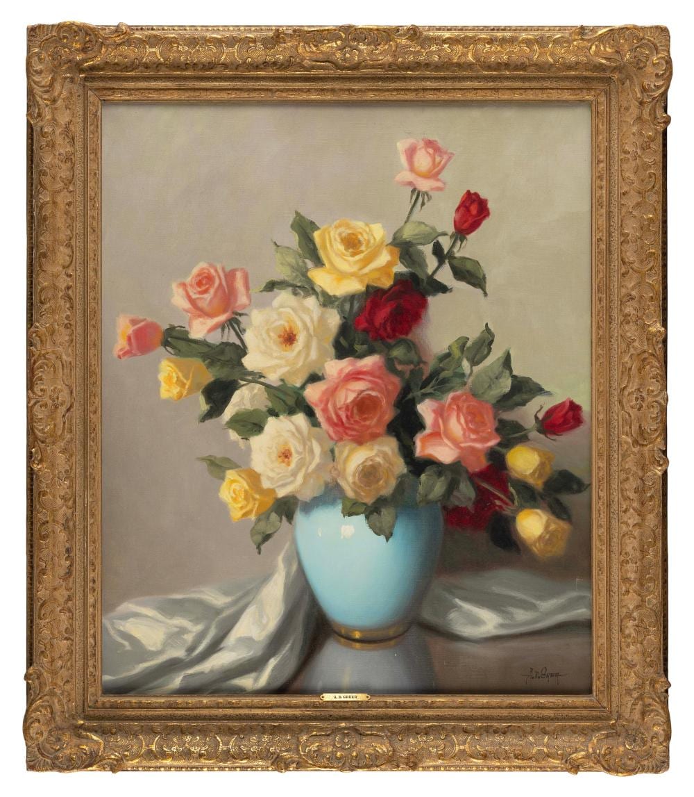 A D Greer comparable auction result: aubrey dale greer new york texas oklahoma 1904 1998 still life of roses oil on canvas 30 x 25 framed 37 x 32