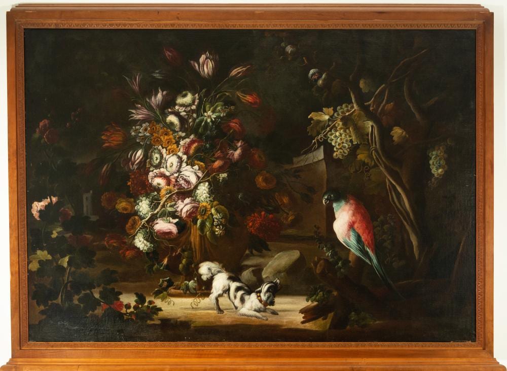 Nicola Casissa comparable auction result: nicola casissa still life with flowers and dog 17th century italian school