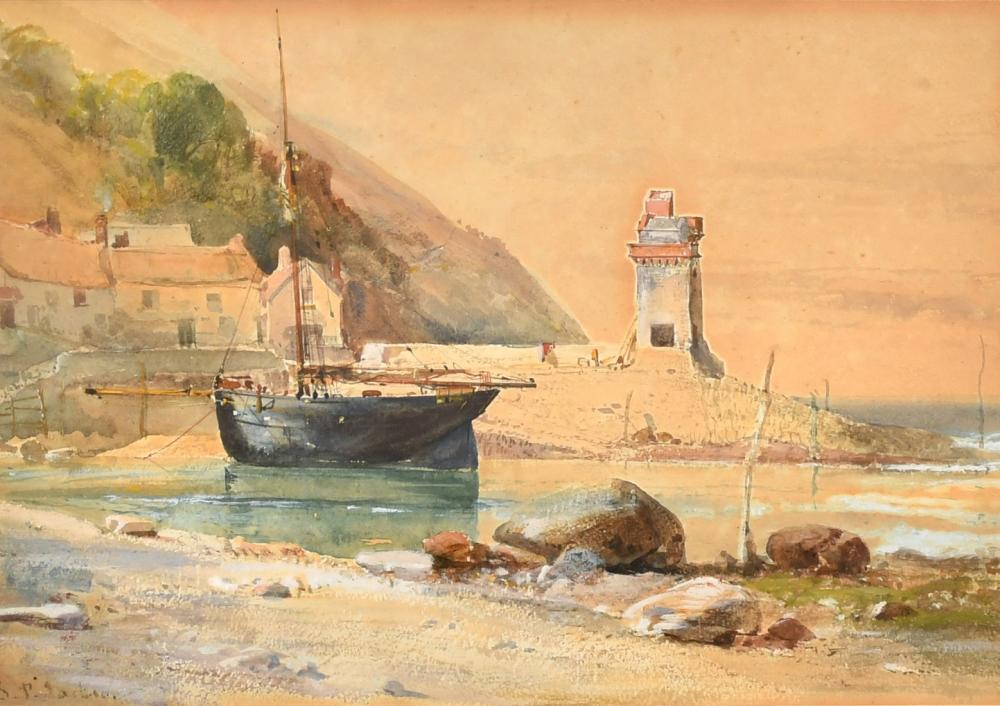 Samuel Phillips Jackson comparable auction result: samuel phillips jackson 1830 1904 british lynmouth view of a moored sailing boat in harbour near a group