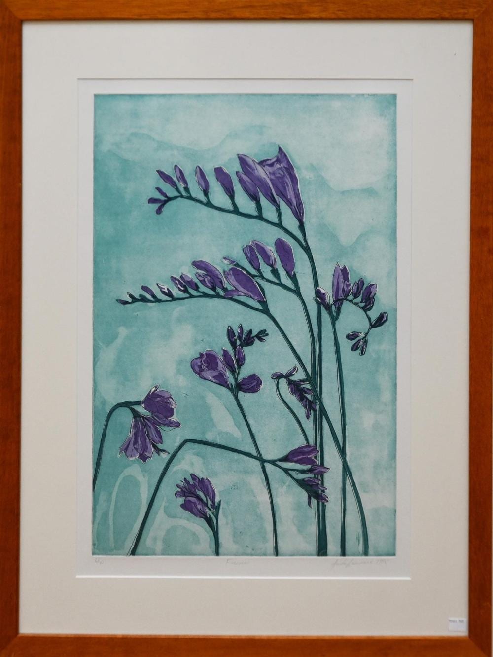 Anita Laurence comparable auction result: anita laurence freesias 1995 etching ed 4 40 60 x 39cm frame size 96 x 74cm provenance the national australia bank art coll