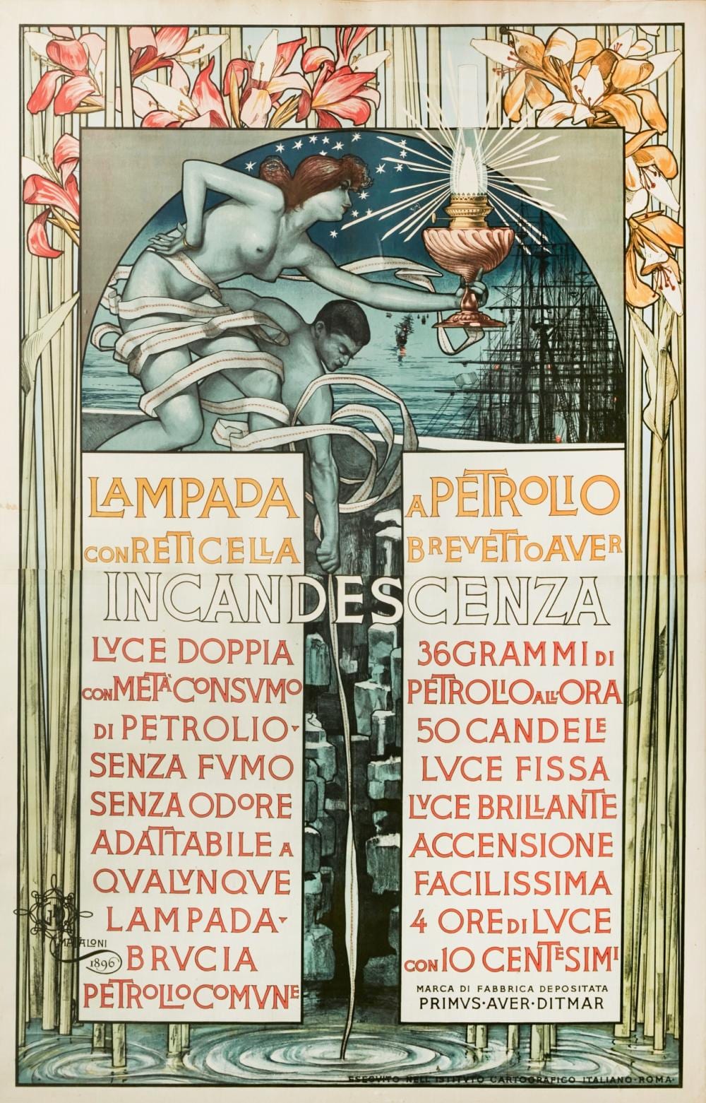 Giovanni Mataloni comparable auction result: giovanni mataloni italy 1869 1944 lampada a petrolio 1896 lithograph in colors on wove paper 58 x 37in 147 x 94cm