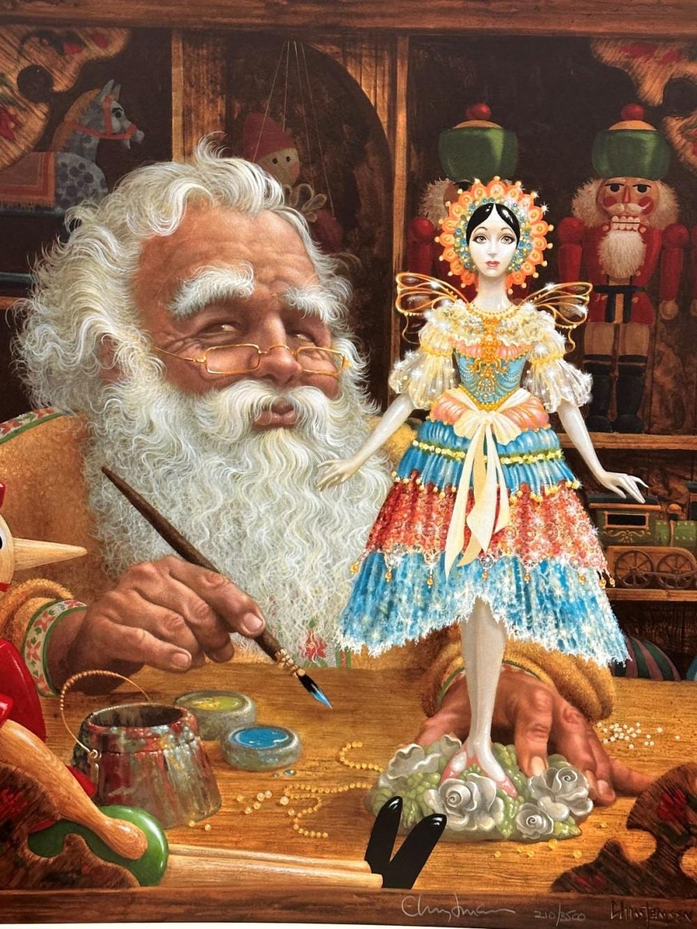 James Christensen comparable auction result: james christensen s n lithograph the gift for mrs claus 1985