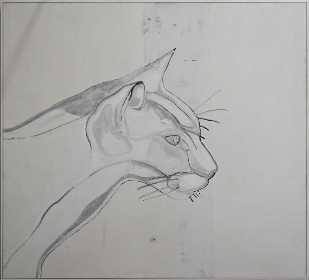 Jeremy Kibel comparable auction result: jeremy kibel mountain cat 2004 oil on canvas signed verso 180 x 180cm frame 182 x 182cm
