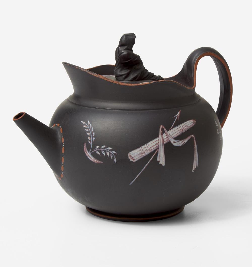 Wedgwood Bentley encaustic decorated black basalt teapot auction comp