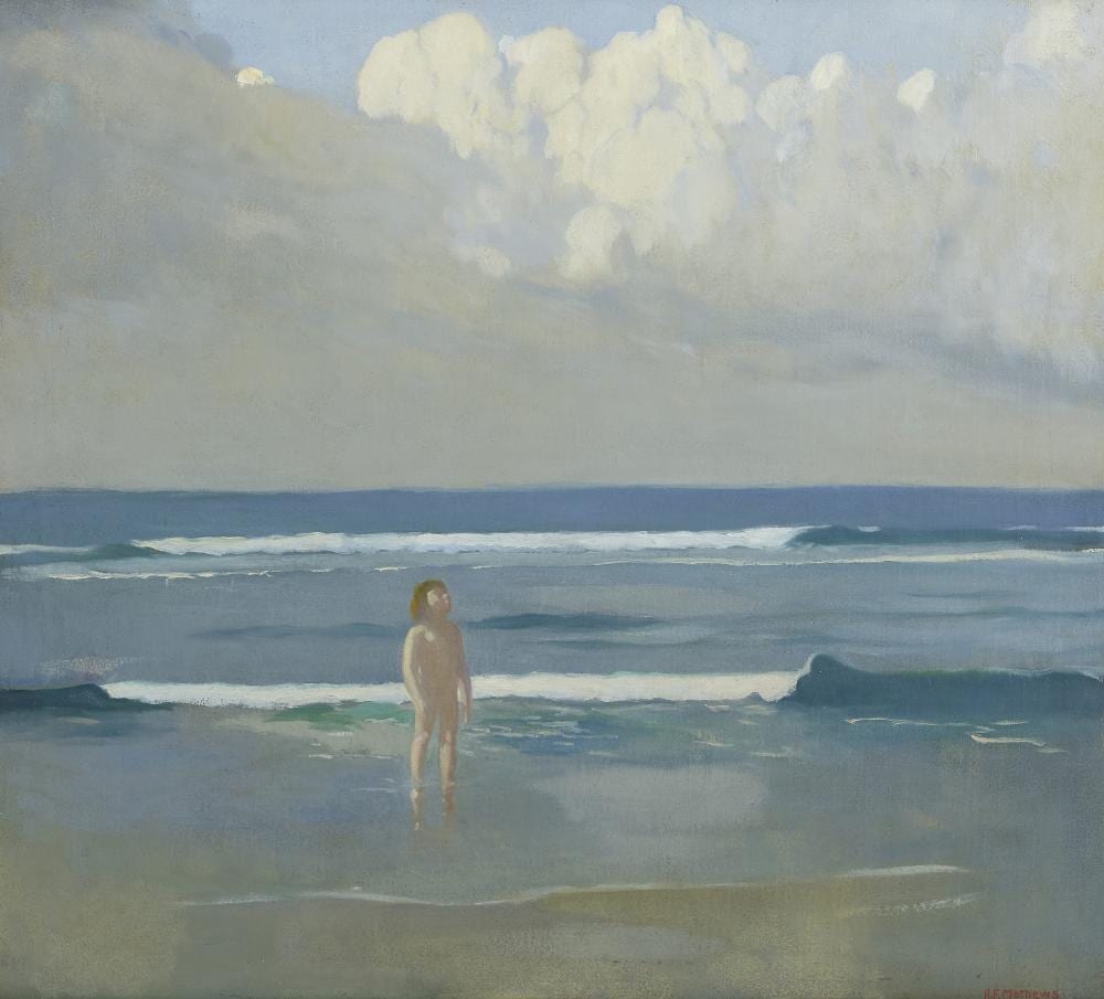 arthur frank mathews 1860 1945 the spirit of youth emerging from the surf 23 x 26 in framed 29 x 32 in painted circa 1910 · Bonhams · 2023-02-07 Arthur Frank Mathews comparable auction result: arthur frank mathews 1860 1945 the spirit of youth emerging from the surf 23 x 26 in framed 29 x 32 in painted circa 1910