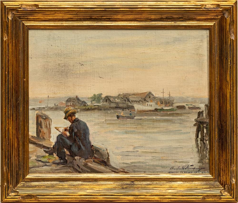 Charles E. Waltensperger comparable auction result: charles e waltensperger american 1871 1931 dock scene self portrait h 8 w 10