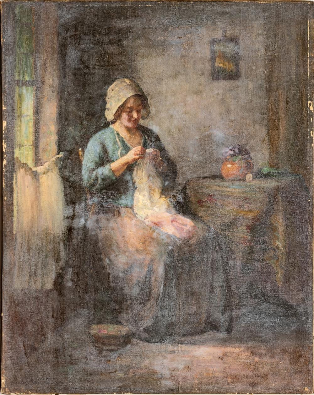 Charles E. Waltensperger comparable auction result: charles e waltensperger american 1871 1931 interior scene with lady sewing h 20 w 16