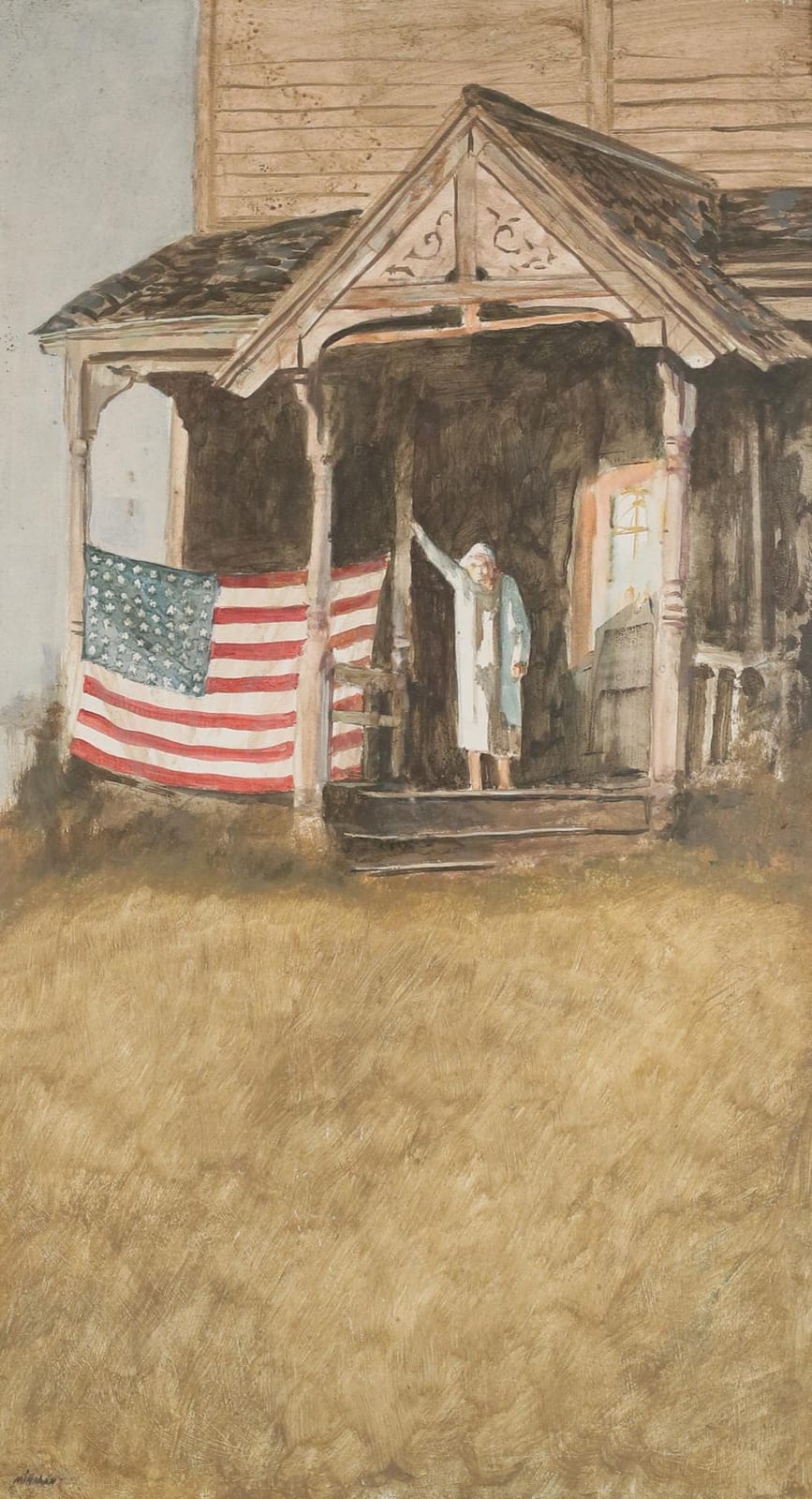 Martin Minahan comparable auction result: martin minahan oil on board flag woman