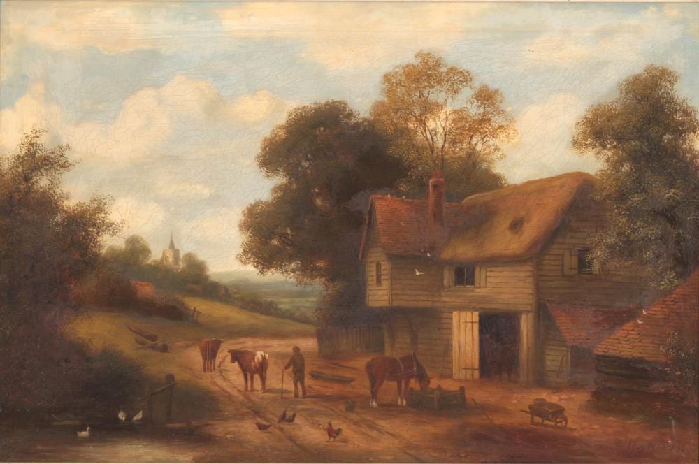 Jacob Jan van der Maaten comparable auction result: jacob jan van der maaten 1820 1879 homestead with horse and cows geh ft mit pferd und k hen