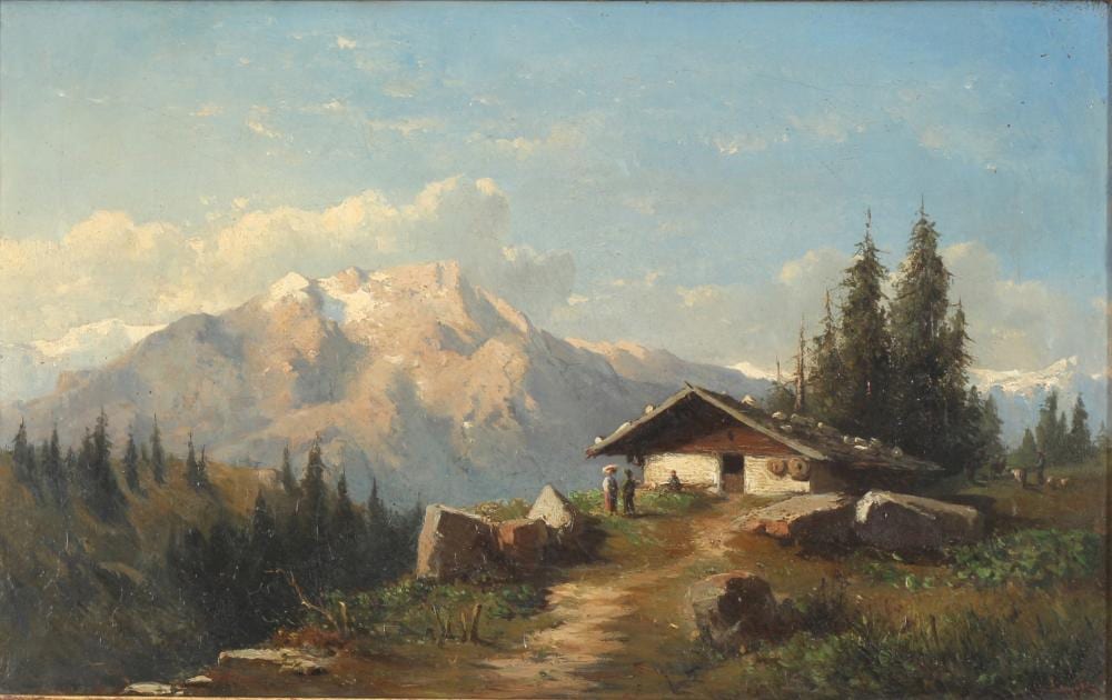 Karl Lafite comparable auction result: carl lafite 1830 1900 alpine landscape with farmhouse berghof in alpenlandschaft