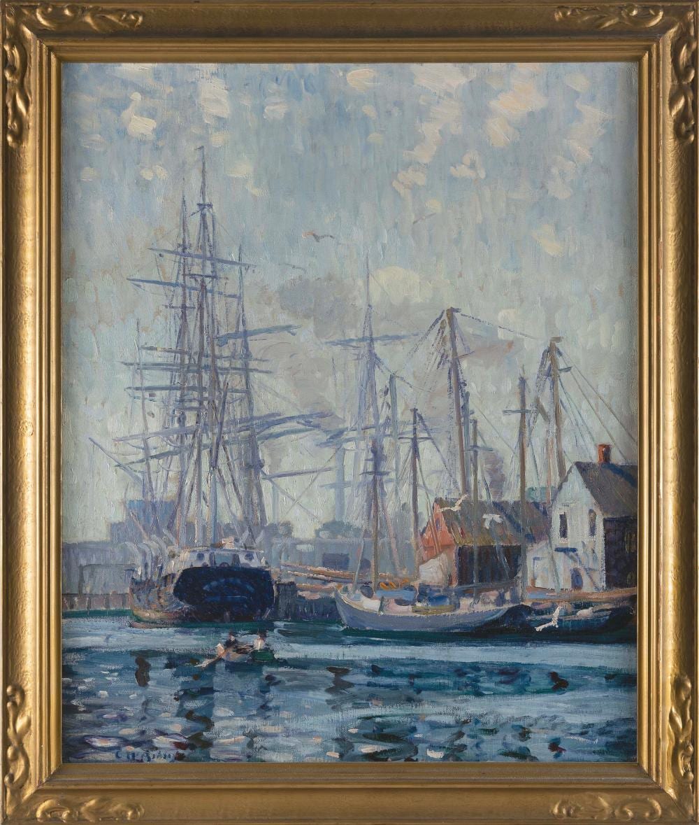 Clifford Warren Ashley comparable auction result: clifford warren ashley massachusetts 1881 1947 new bedford docks oil on canvas 30 x 25 framed 35 x 30