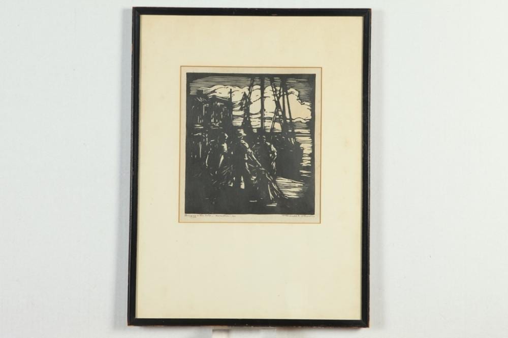 Donald Frederick Witherstine comparable auction result: donald frederick witherstine american 1895 1961 bringing in the nets princetown 1936 woodblock impression on paper signed da