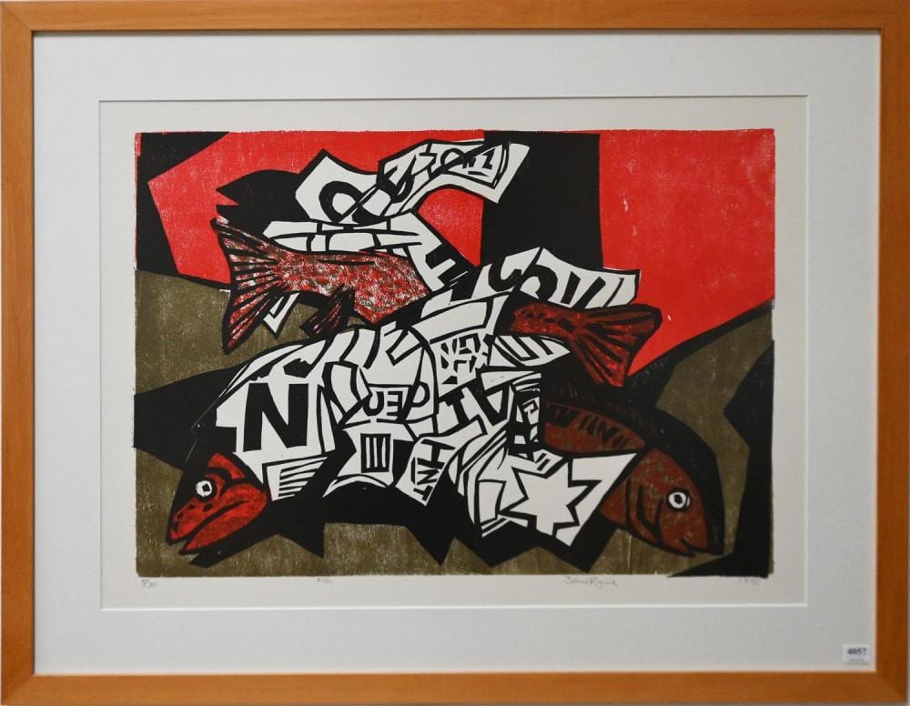 John Ryrie comparable auction result: john ryrie fish 1996 woodcut ed 14 30 44 x 60cm frame size 72 x 87cm provenance the national australia bank art collection