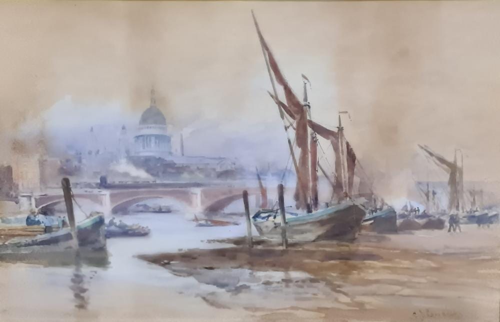 Charles James Lauder comparable auction result: charles james lauder 1841 1920 la tamise aquarelle dimensions 53 x 26 cm