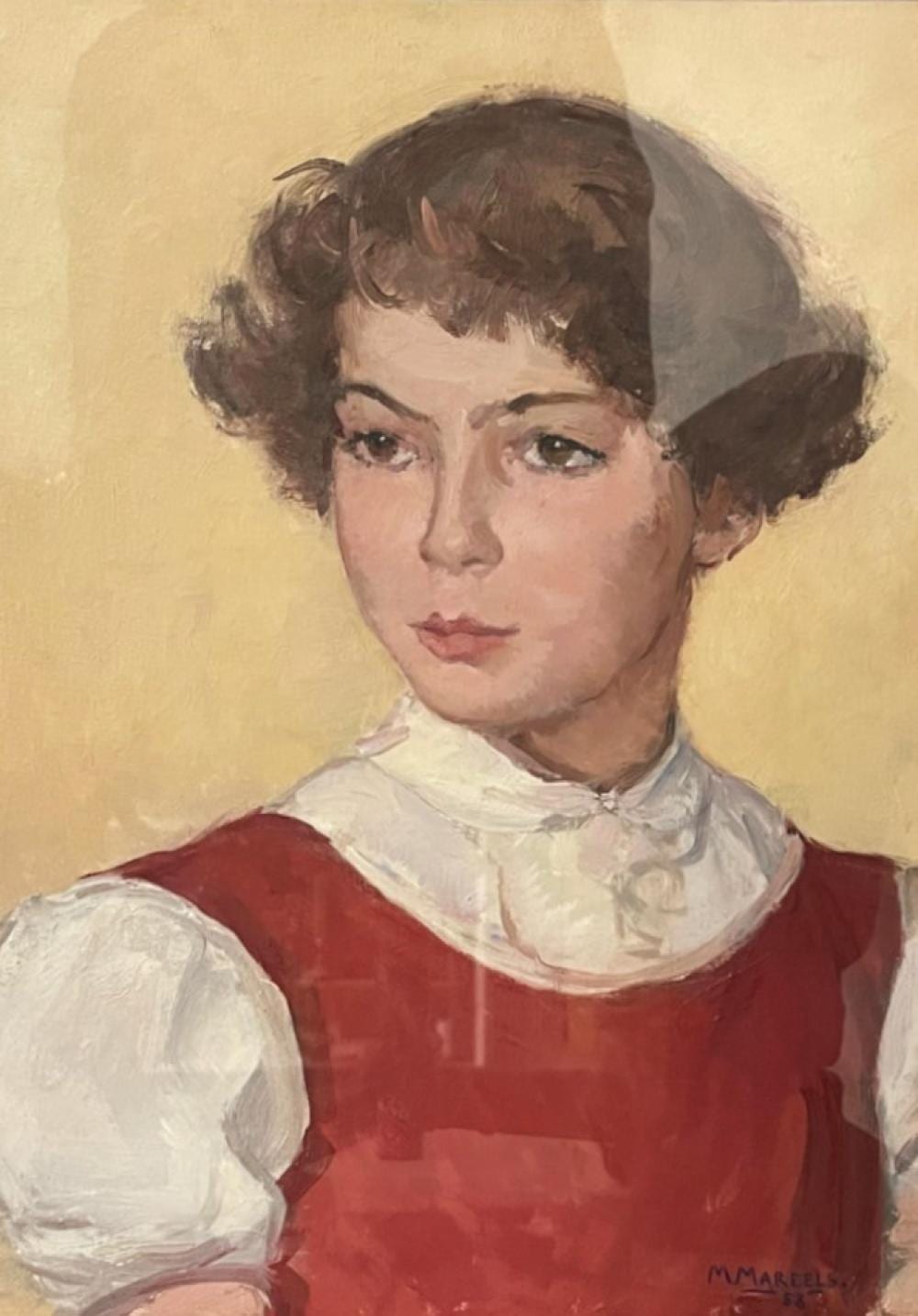 Maurice Mareels comparable auction result: maurice mareels 1893 1976 portrait de demoiselle la robe rouge huile sur toile sous verre dimensions 33 x 42 cm