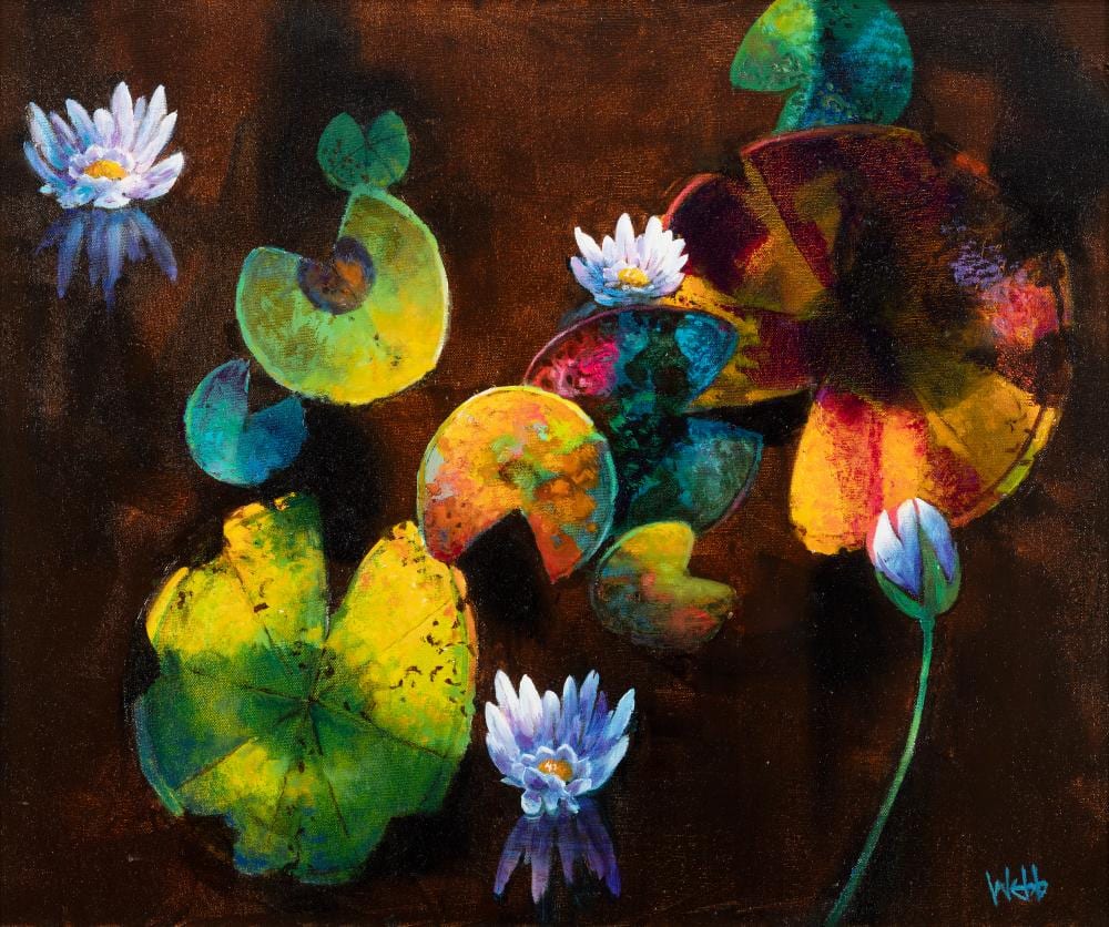 Kenneth Webb comparable auction result: kenneth webb b 1927 water lilies oil on canvas 50 5 x 51cm 20 x 20 signed