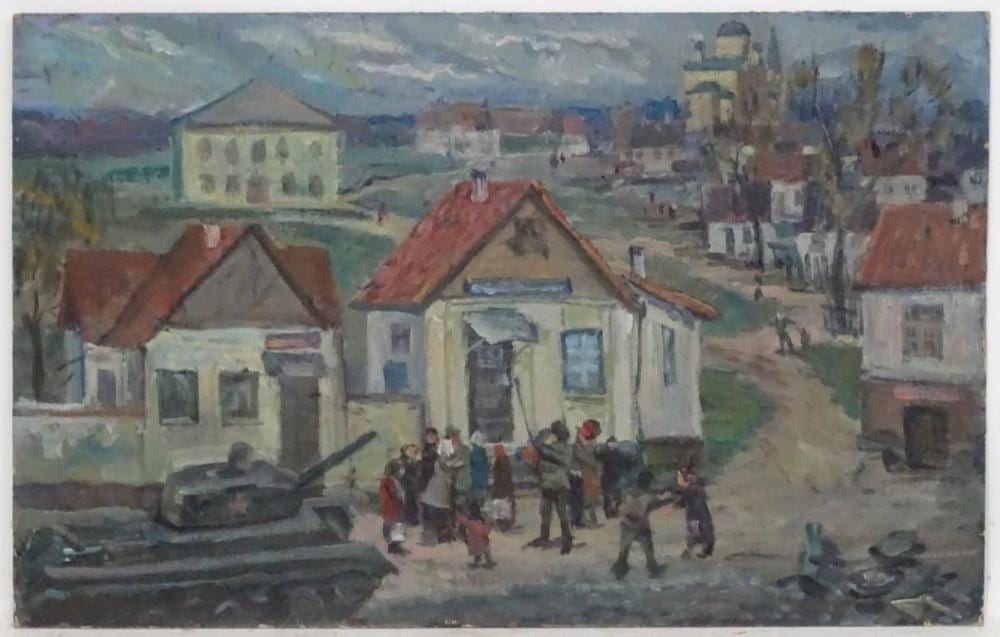 Alexander Mikhailovich Gegunov comparable auction result: alexander mikhailovich gegunov 20th century ukrainian school oil on card revolution a scene dep