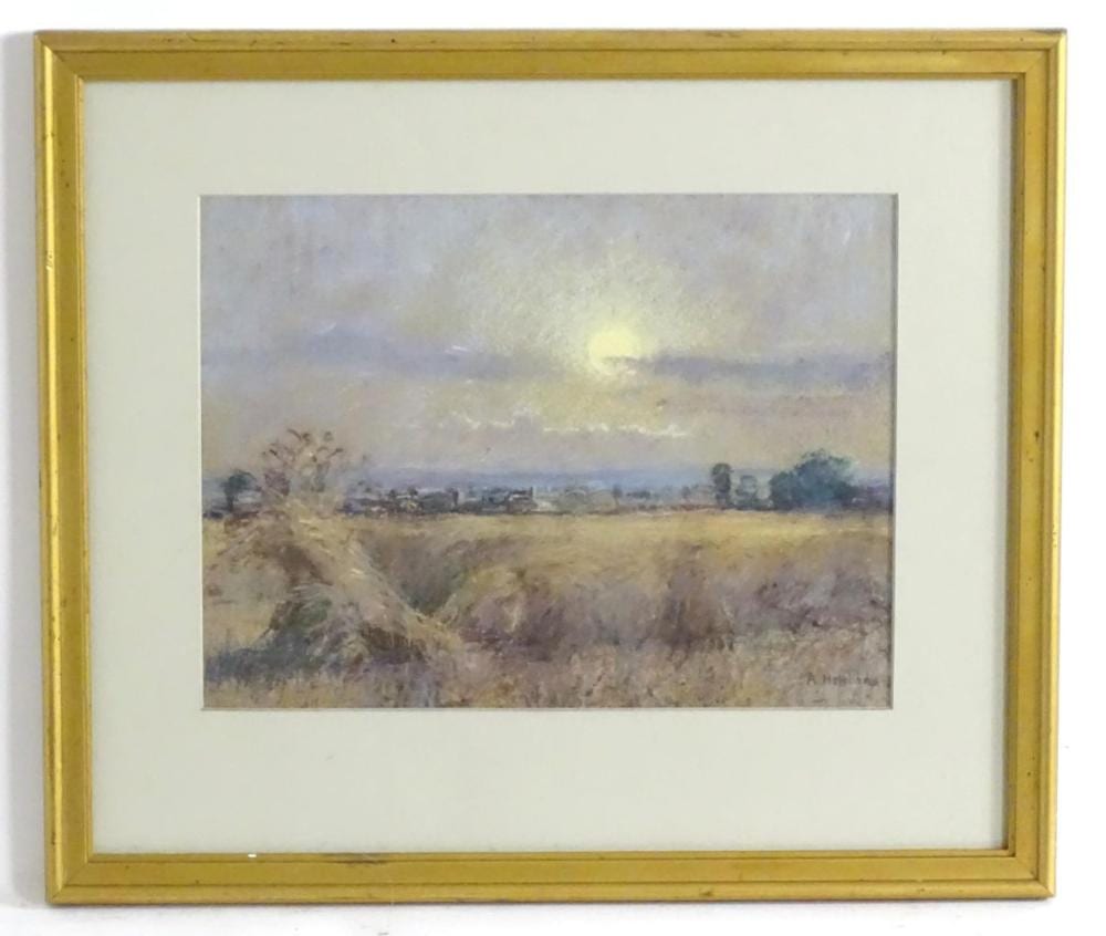 Alfred Hitchens comparable auction result: alfred hitchens 1861 1942 english school pastel harvest hay stooks in a landscape signed lowe