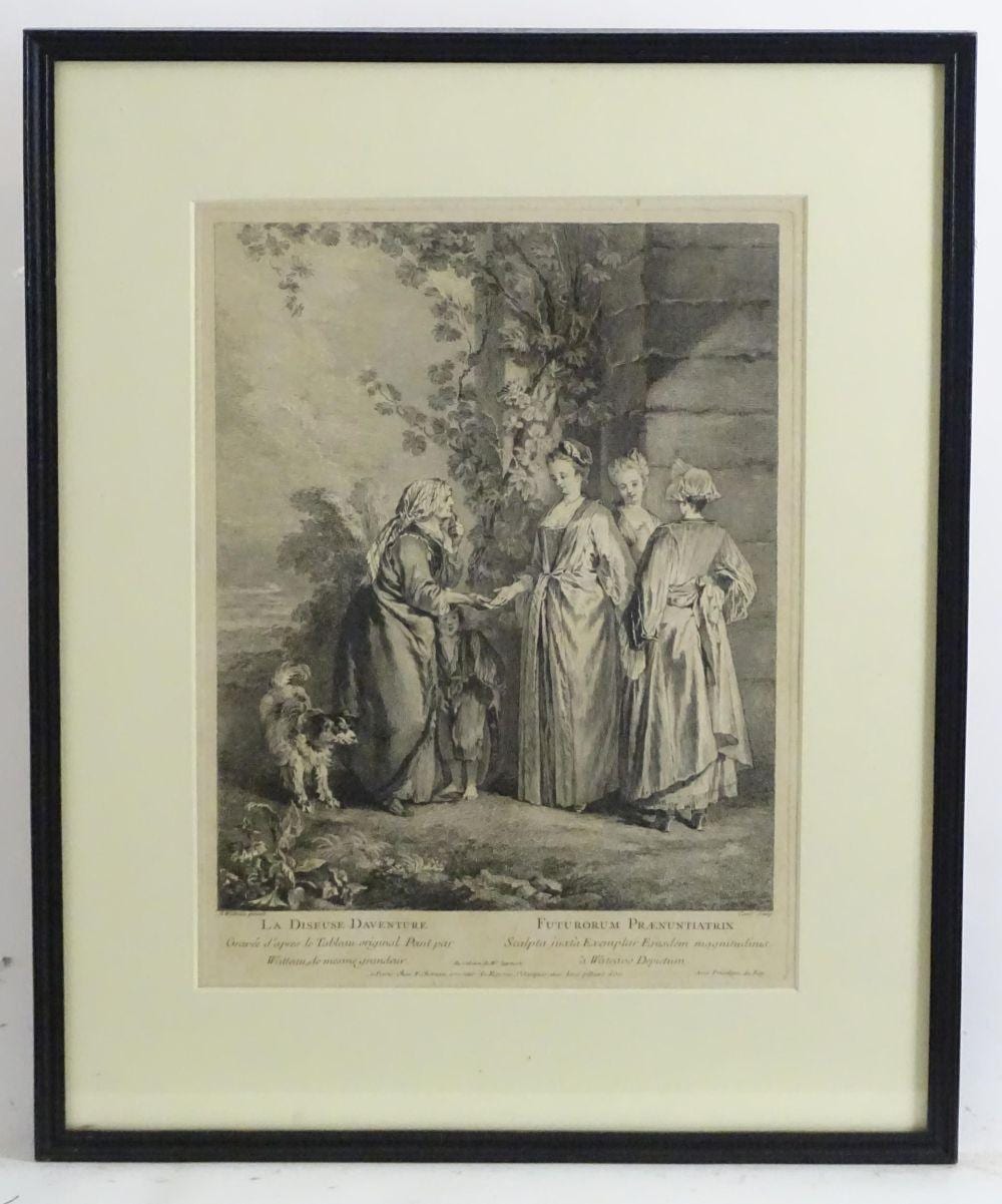 Laurent Cars comparable auction result: laurent cars 1699 1771 after jean antoine watteau 1684 1721 monochrome engraving la diseuse da